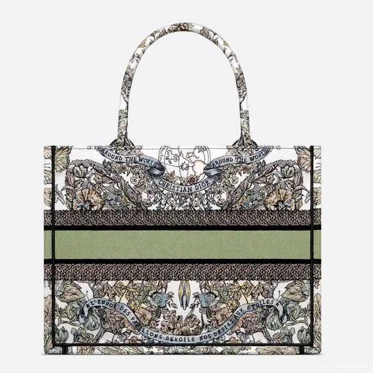 Cheap Tote Canvas Butterfly Book Dior Motif White The World Green Around 0430 Luxury